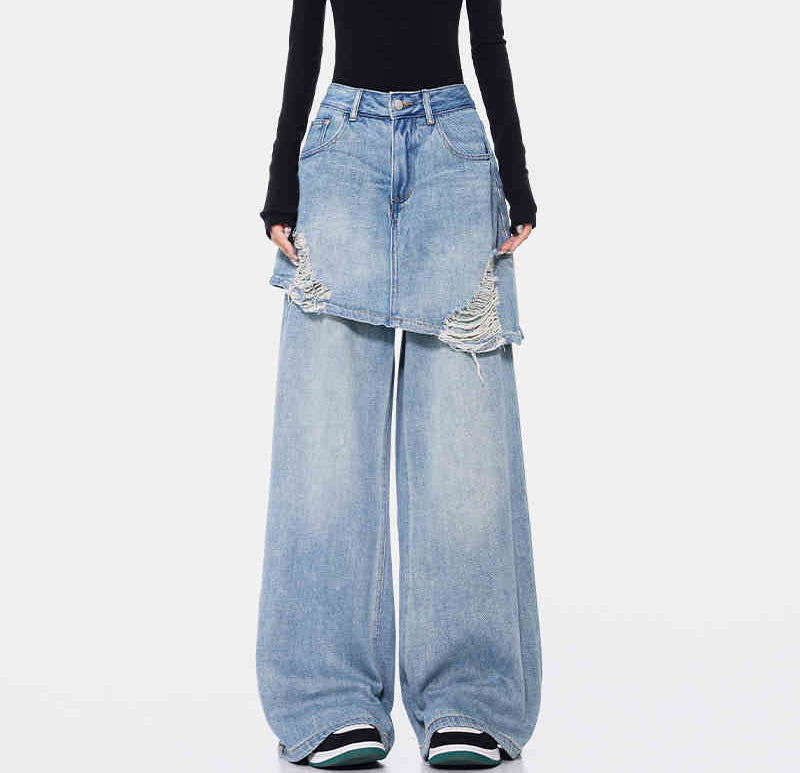 Two-Tone Vintage Wash Straight Leg Jeans – High Waist Denim