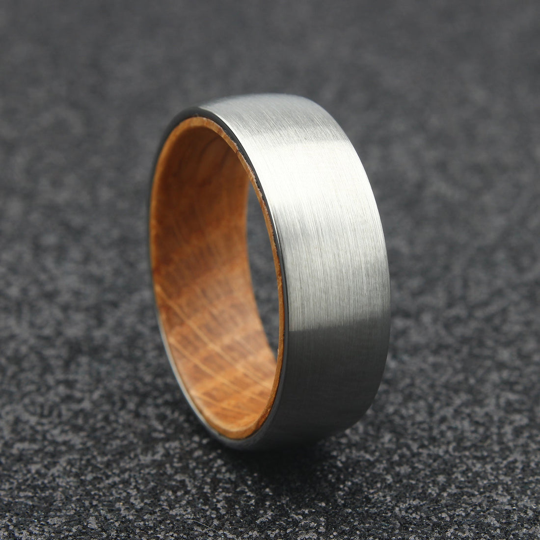 The Taurus - 8mm Brushed Tungsten & Whisky Barrel Wood Ring