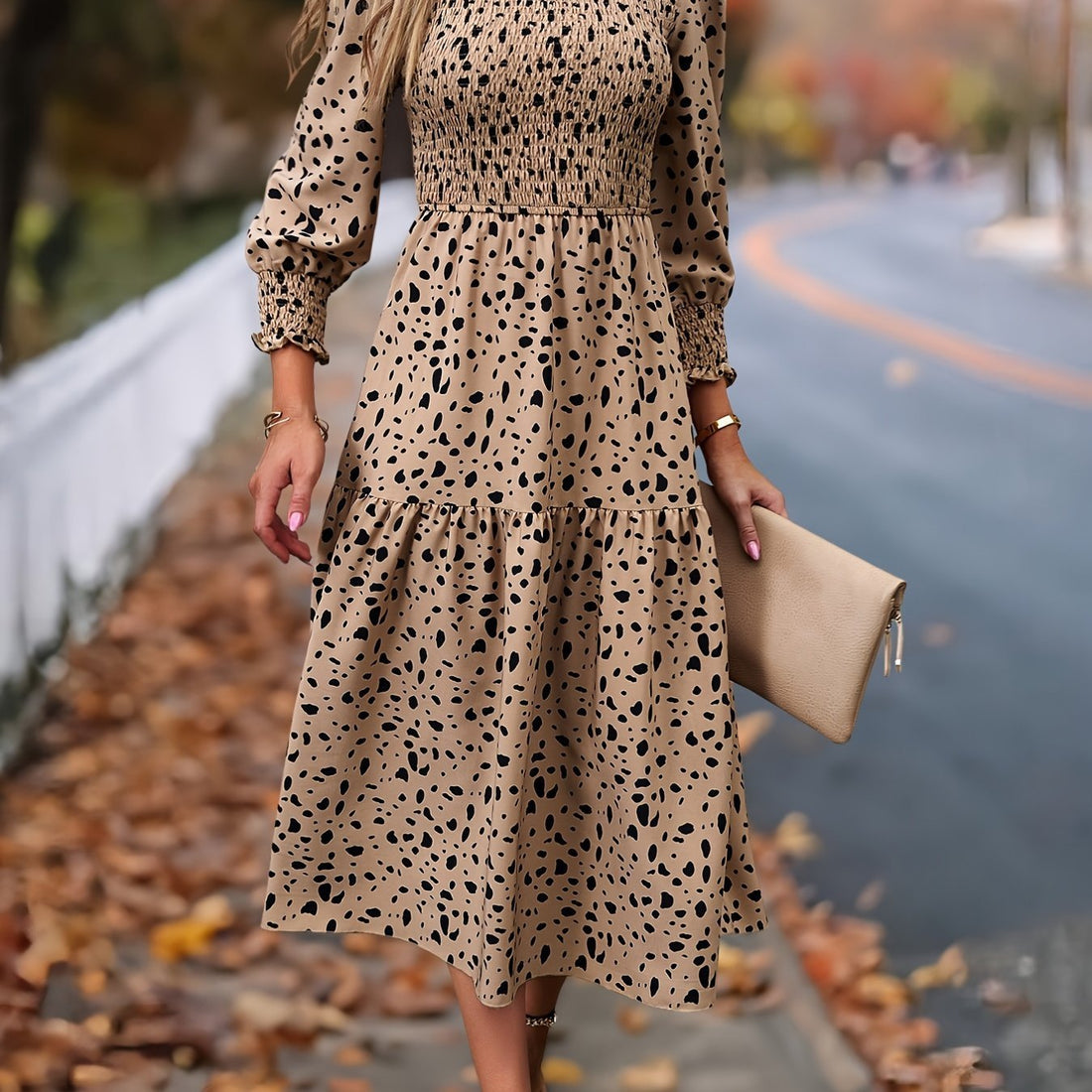 Women's Leopard Print Long Sleeve Dress