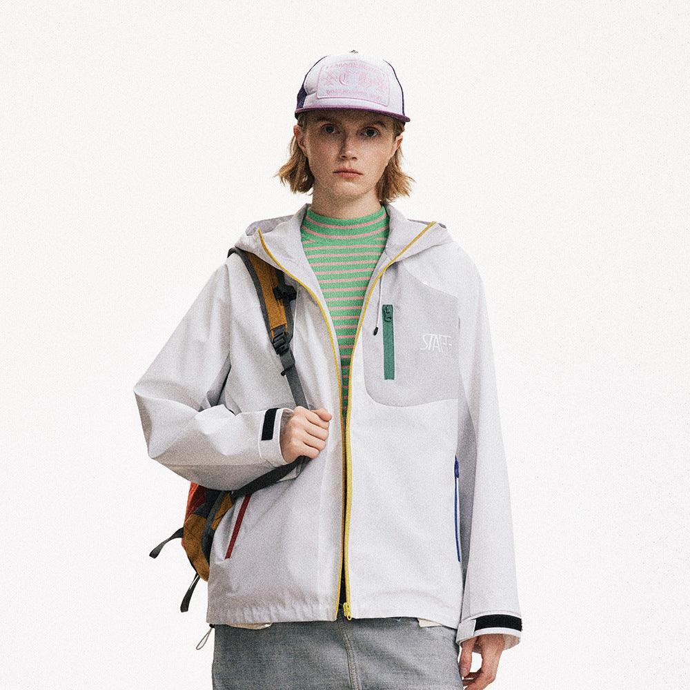 Outdoor Sports Contrast Color Hooded Zipper Jacket