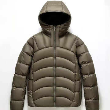 Unisex Hooded Down Jacket — Couple Style Ribbed Design