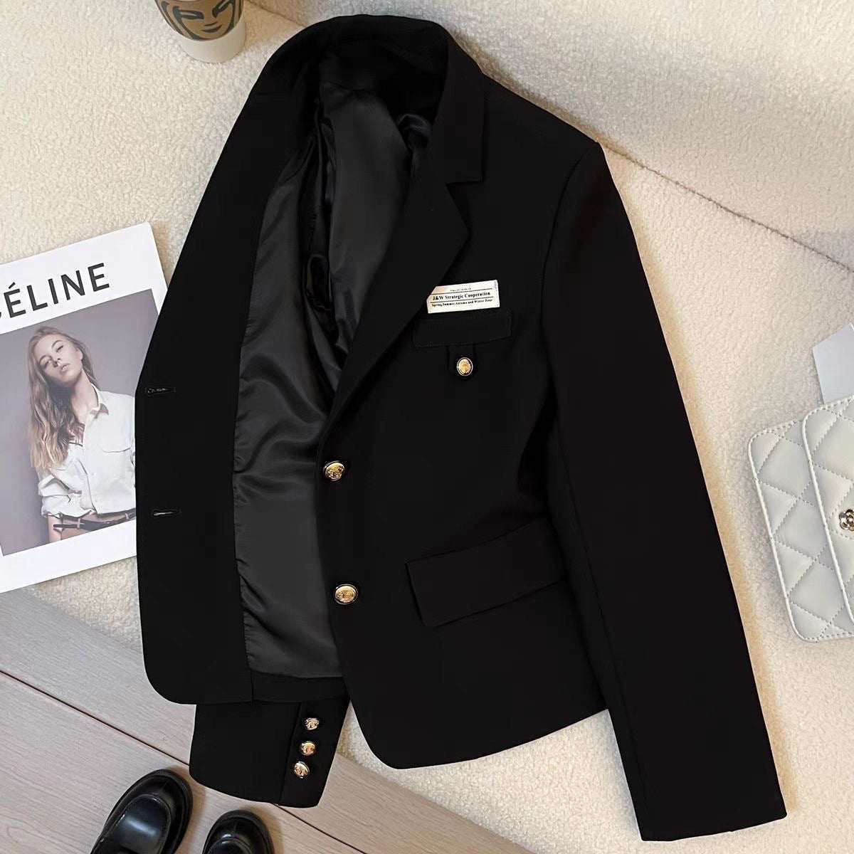 Black Short Suit Coat Women's Small Design College Leisure