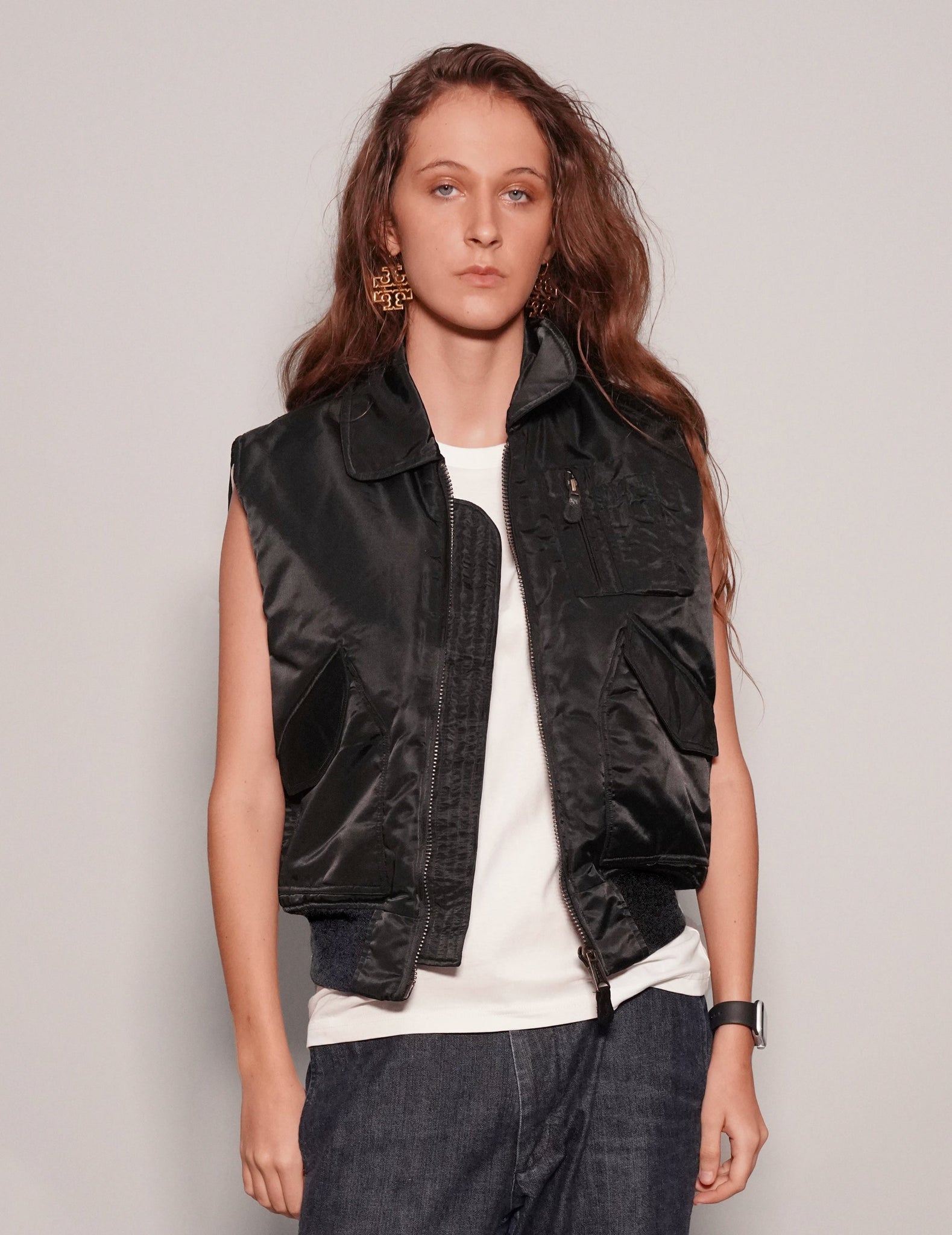 Light Weight Collared Bomber Gilet in Black