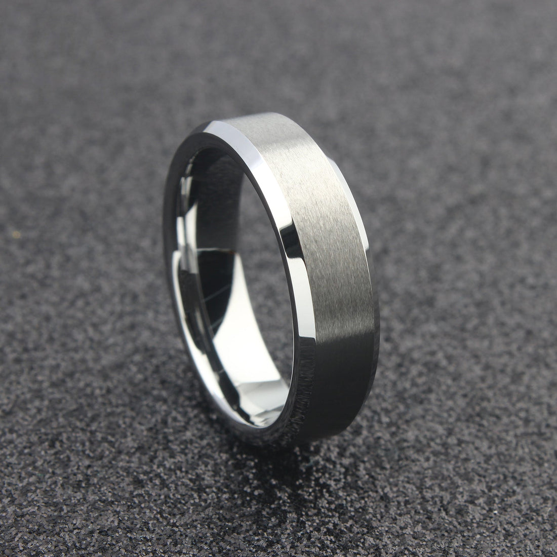 The Andromeda - 6mm Brushed Tungsten Bevelled Edge Ring