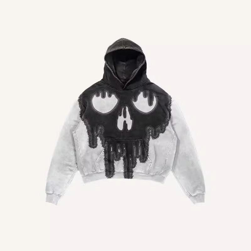 3D Skull Print Colorblock Hoodie