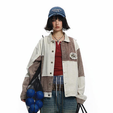 Color Patchwork Denim Jacket – Irregular Design