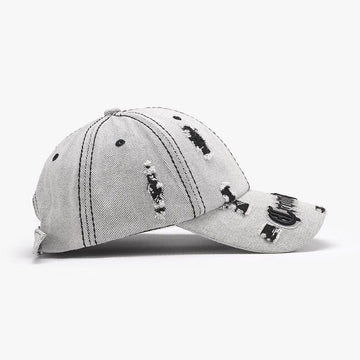 Matching Ripped Letter Print Embroidery Cap – Adjustable Cotton Dome Hat