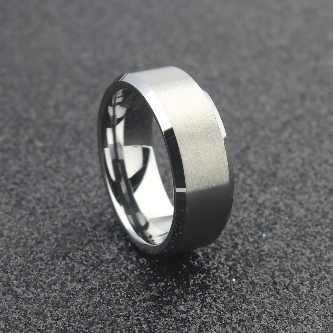 The Cassiopeia - 8mm Brushed Tungsten Bevelled Edge Ring