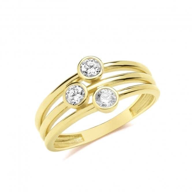 9ct Yellow Gold 3-Band Rubover Zirconia Ring RN970