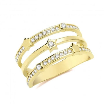 9ct Yellow Gold 3-Band Zirconia Star Ring RN974