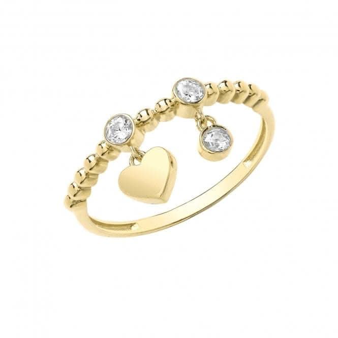 9ct Yellow Gold Bobble Ring With Heart And Zirconia Charms RN961
