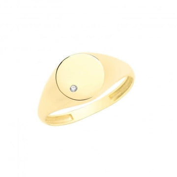 9ct Yellow Gold Round Signet Ring With Zirconia RN953
