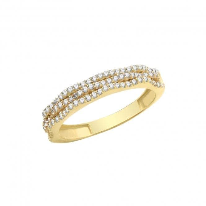 9ct Yellow Gold Zirconia 3 Row Ring RN946