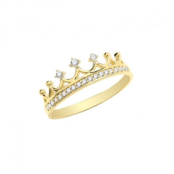 9ct Yellow Gold Zirconia Crown Ring RN941