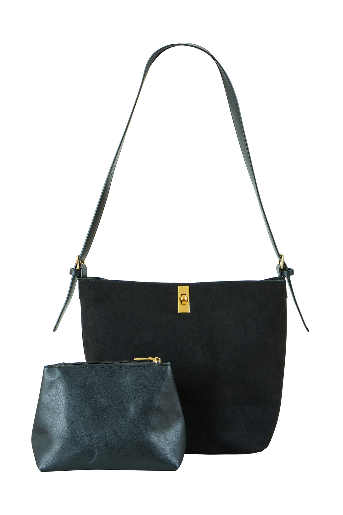 Yumi Black Faux Suede Bag With Inside Pouch