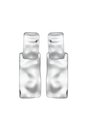 Silver Tone Hammered Rectangular Earrings