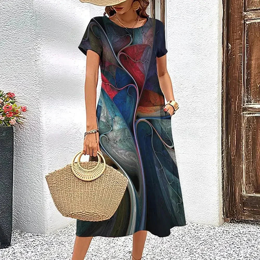 Artistic A-Line Dress – Glossy Abstract Design