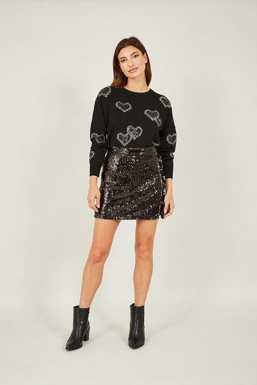 Mela Black Sequin Mini Skirt