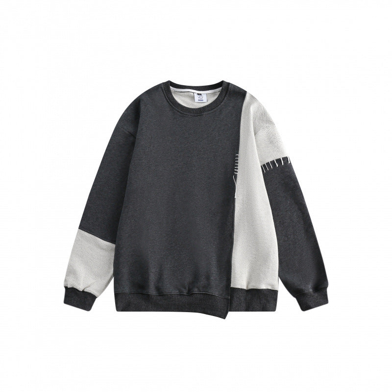 Men’s Patchwork Sweater - Loose Round Neck