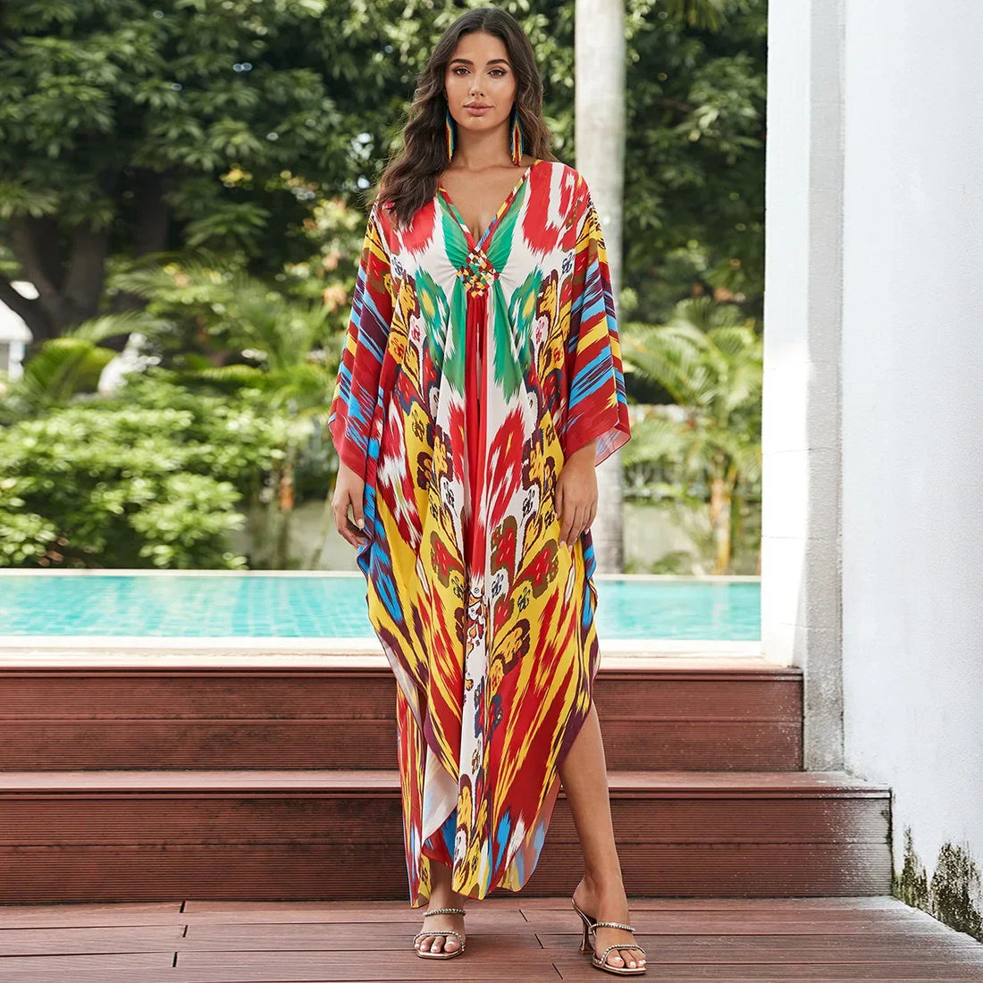 2.Maxi Kaftan Beach Dresses for Women – Artistic Summer Robe with Bold Prints