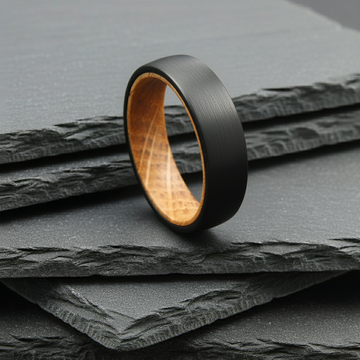 The Hercules - 6mm Brushed Black Tungsten & Whisky Barrel Wood Ring