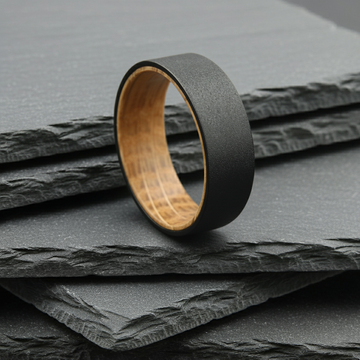 The Pegasus - 8mm Textured Black Tungsten & Whisky Barrel Wood Ring