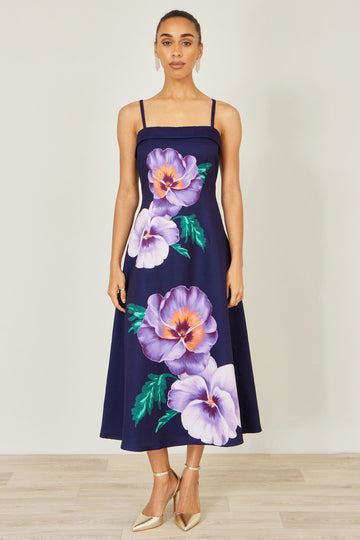 Yumi Navy Pansy Strappy Midi Dress