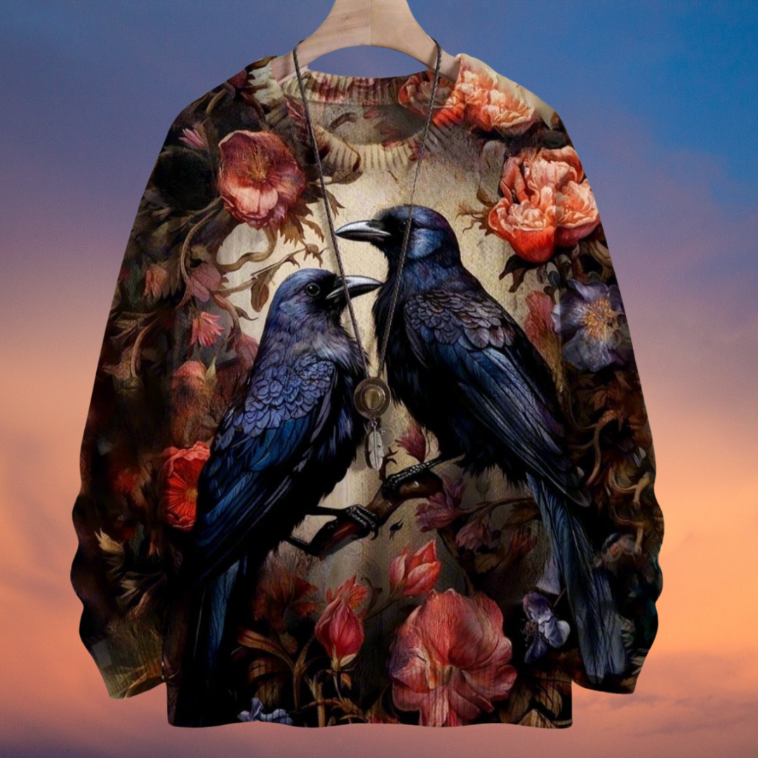 Halloween Raven and Floral 3D Printed Knitted Sweater SELECTION – Unisex Casual Pullover
