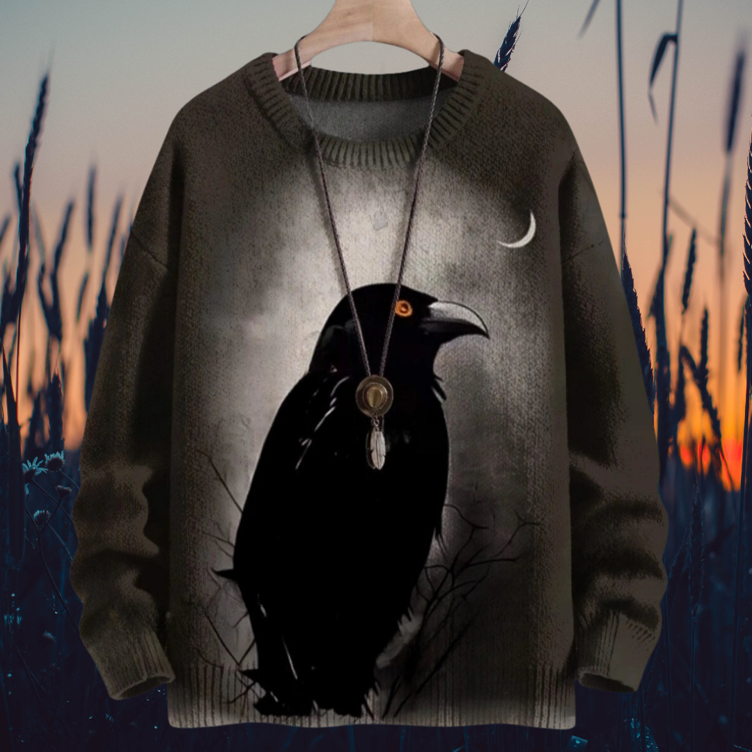 Halloween Raven and Floral 3D Printed Knitted Sweater SELECTION – Unisex Casual Pullover