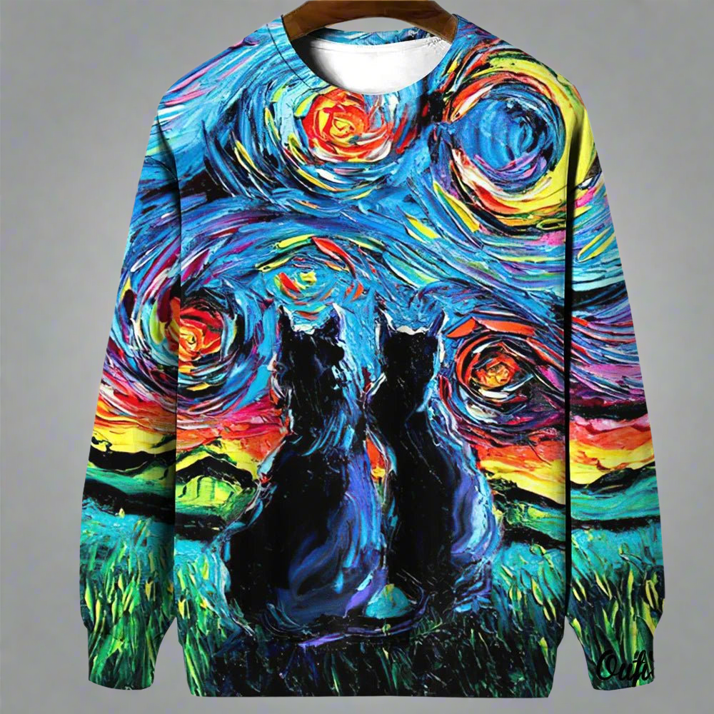 Night Sky Cat Abstract Art Plus Size Included Sweatshirt [SELECTION]