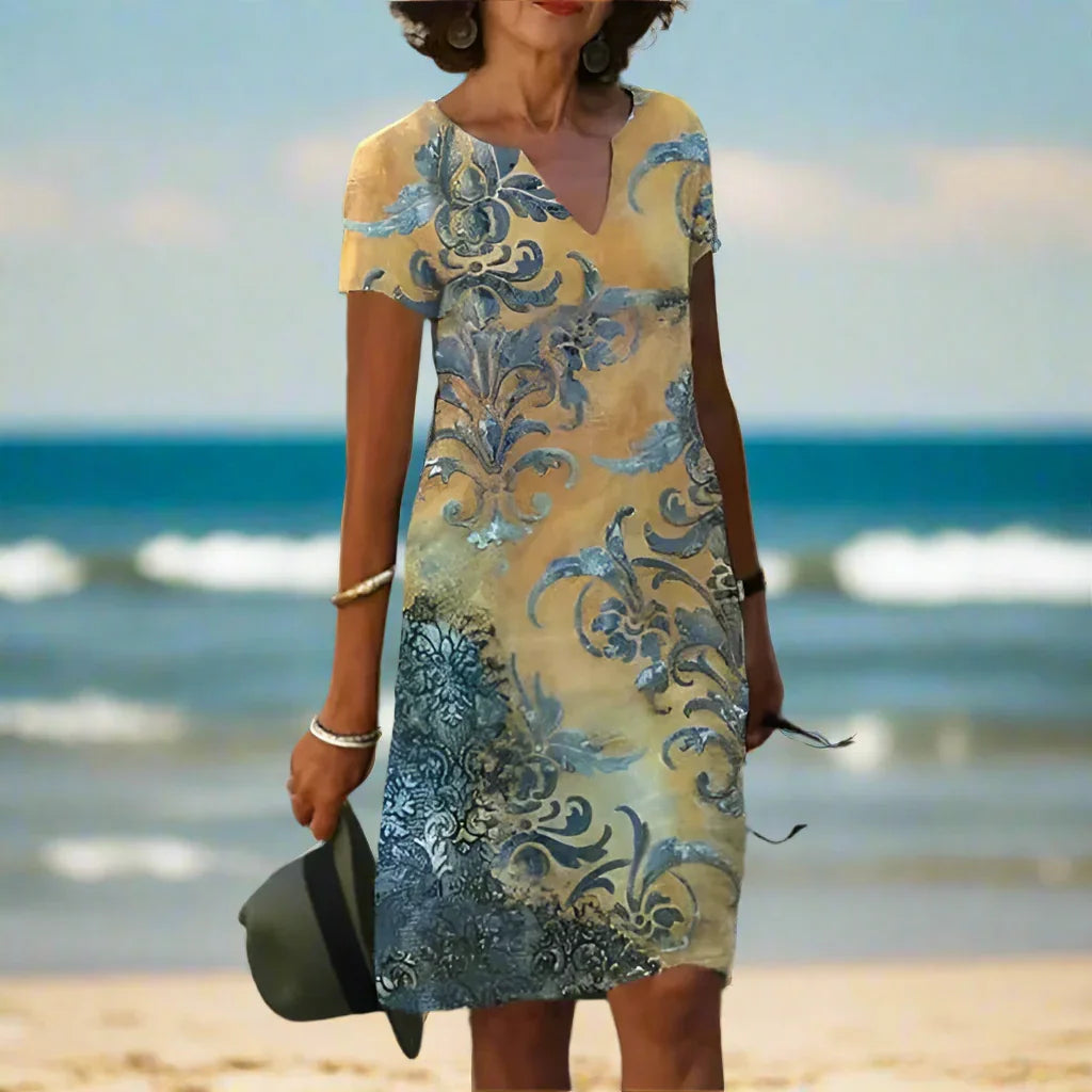 Women's Vintage V-Neck Short Sleeve Loose Oversized Dresses