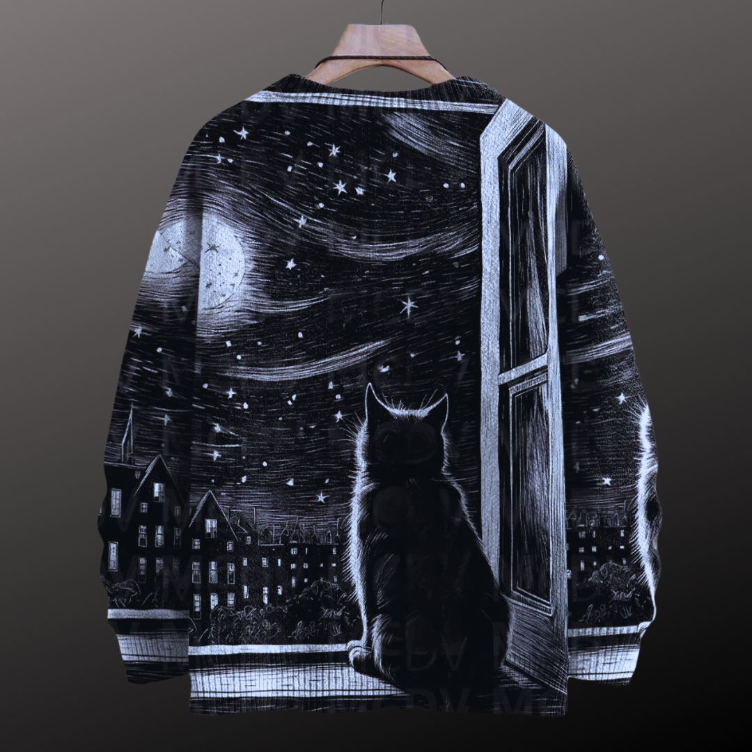 Unisex Vintage Cat Art Print Sweaters (XS-7XL)