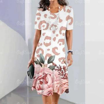 Elegant Pink Rose Ladies Sun Dress