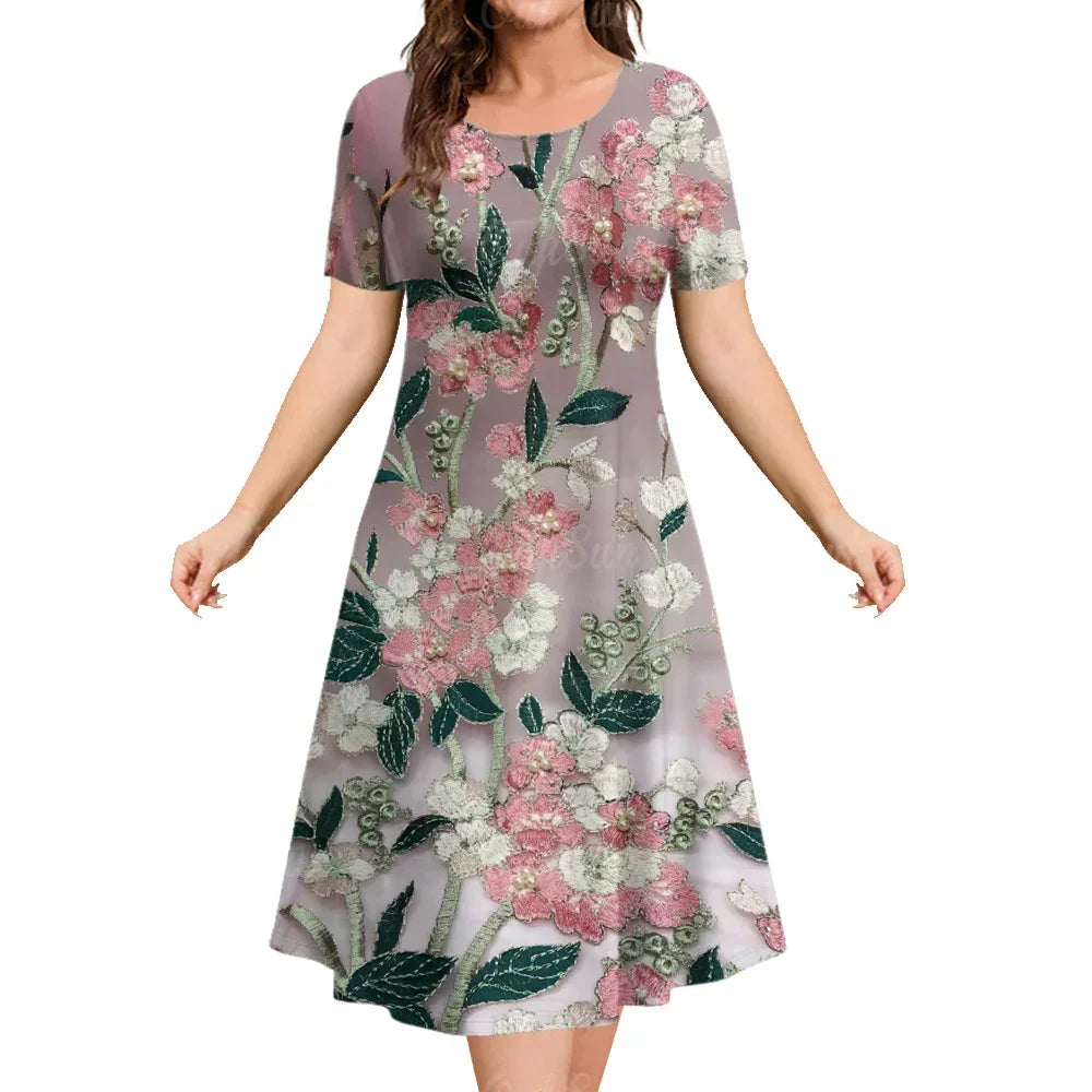 Grey Classy Floral Ladies Sun Dress