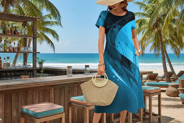 Blue Sea Female Short Sleeves A-Line Dress