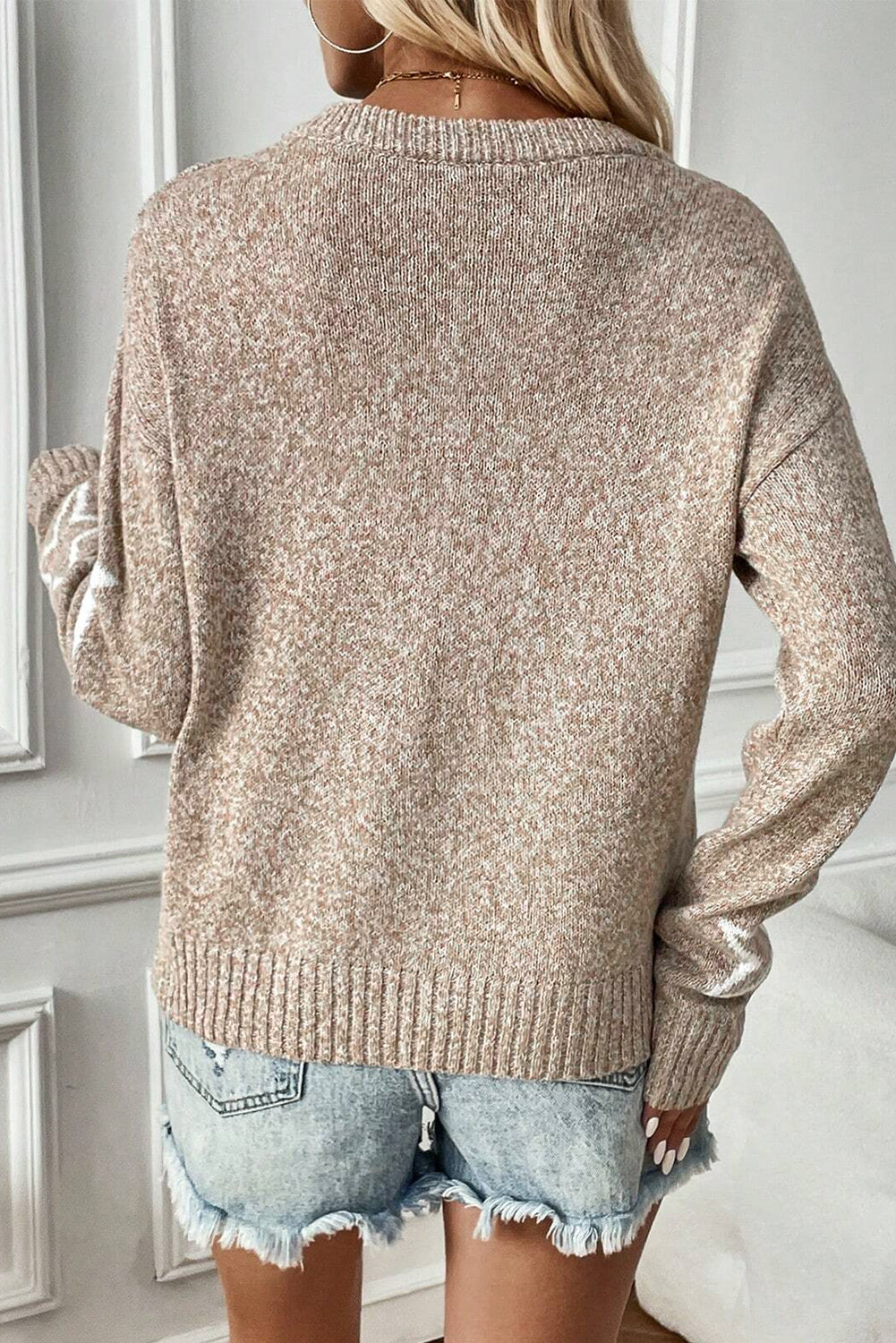 Khaki Stardust Drop Shoulder Sweater