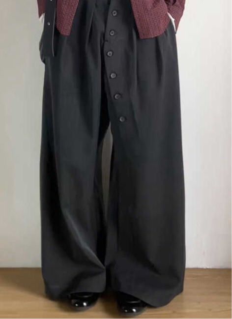 American Retro Ring Buttoned Charcoal Black Suit Pants