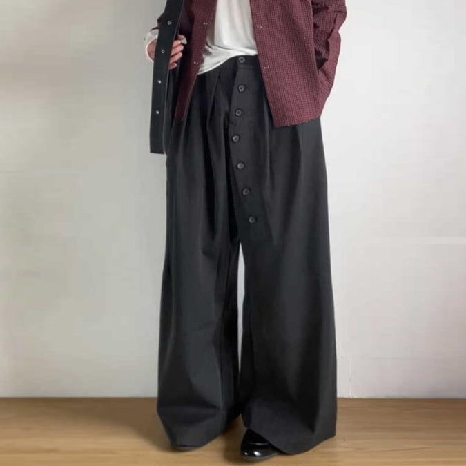 American Retro Ring Buttoned Charcoal Black Suit Pants