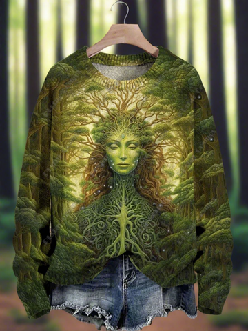 Mother Nature Forest Goddess Pullover – Unisex Casual Nature-Inspired Sweater