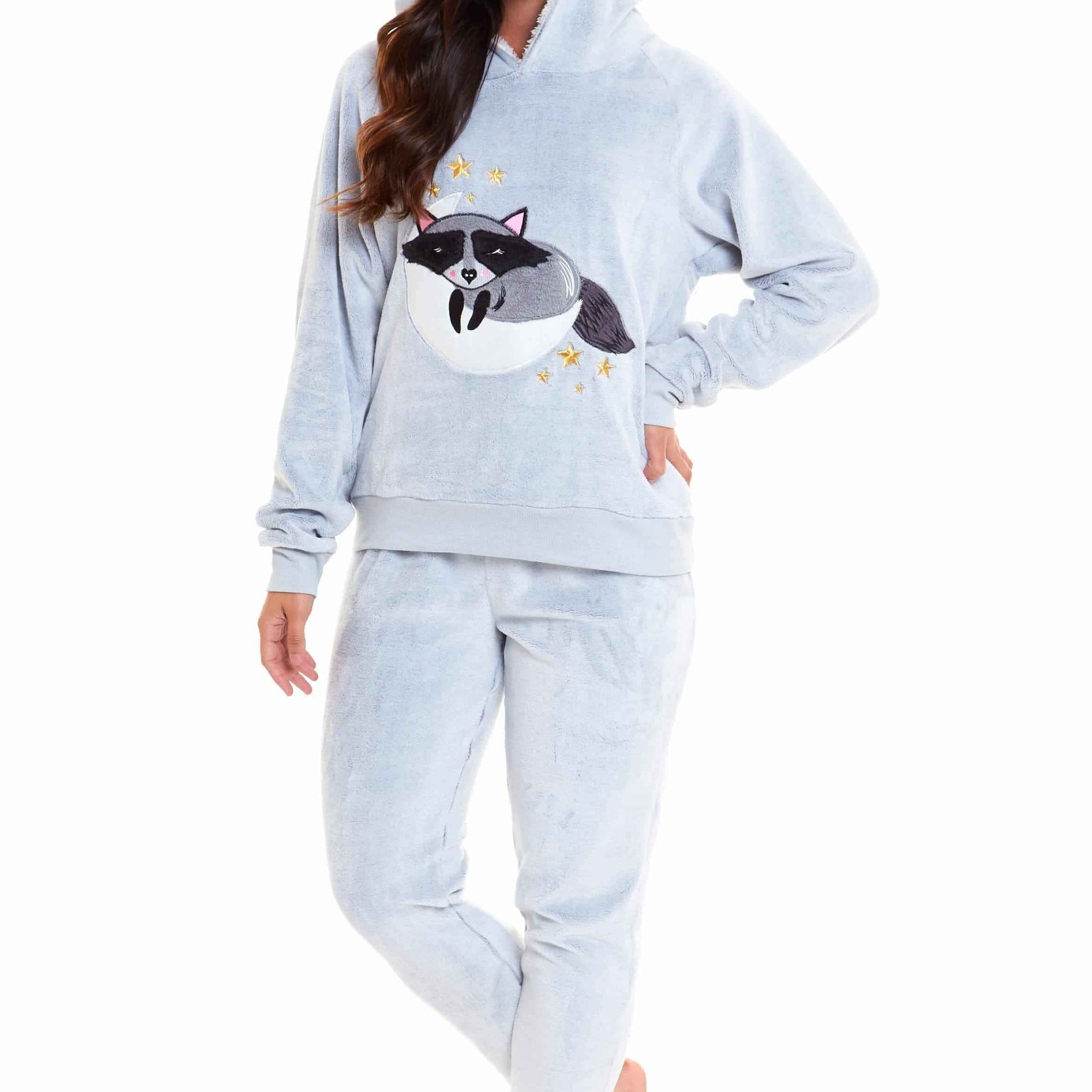 Cuddly Raccoon Fleece Hooded Pyjama Set for Women and Girls Super Soft Sherpa Lined Nightwear Ideal Mother Daughter Gift Cosy Boutique by Daisy Dreamer
