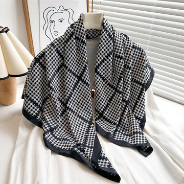 Women's Premium Twill Silk Scarf, Large Printed 90/90cm Striped Square Scarf