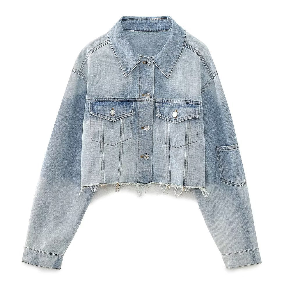 Short Color-Matching Denim Jacket