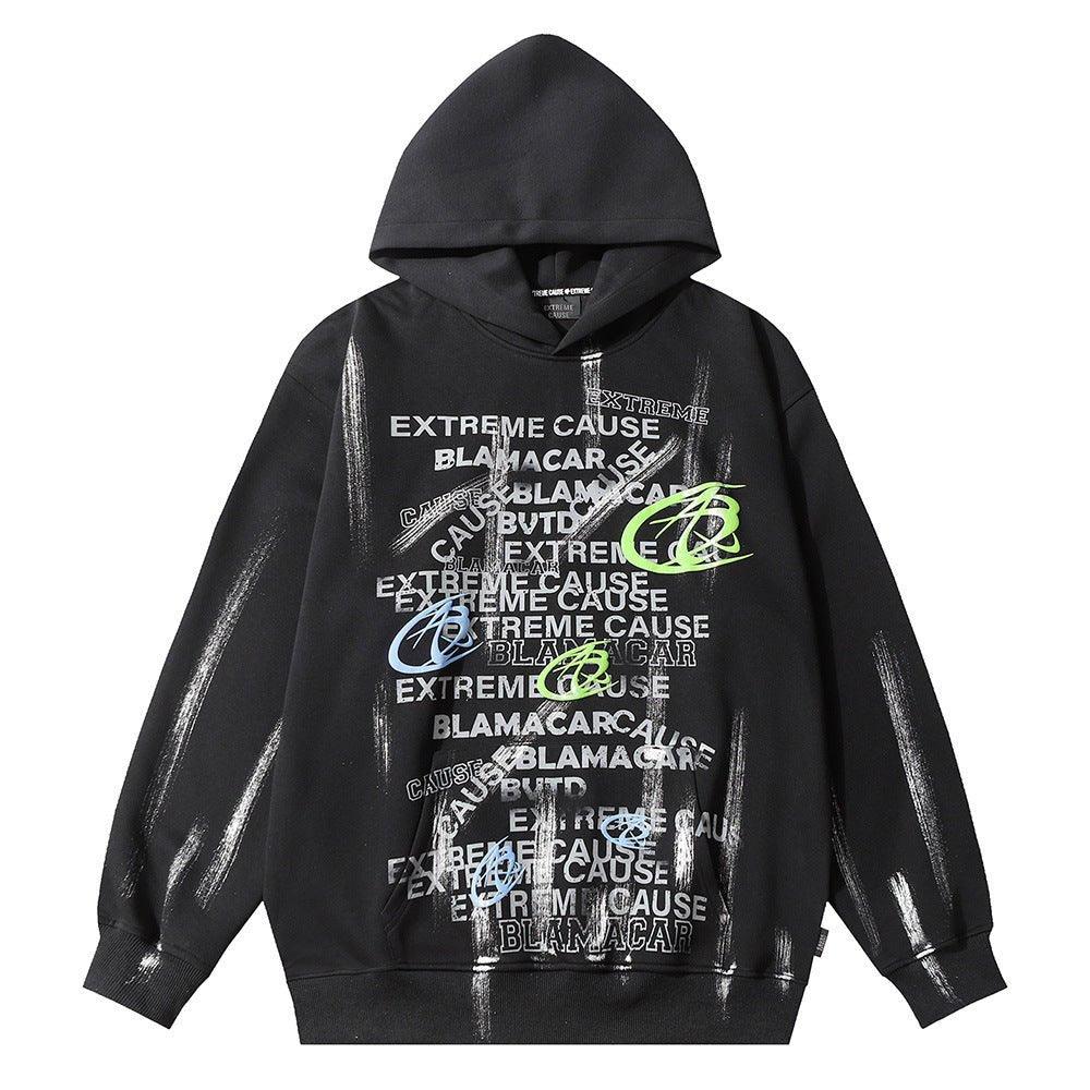 Fashion Letter Printed Graffiti Streetwear Hoodie with Bold Typography