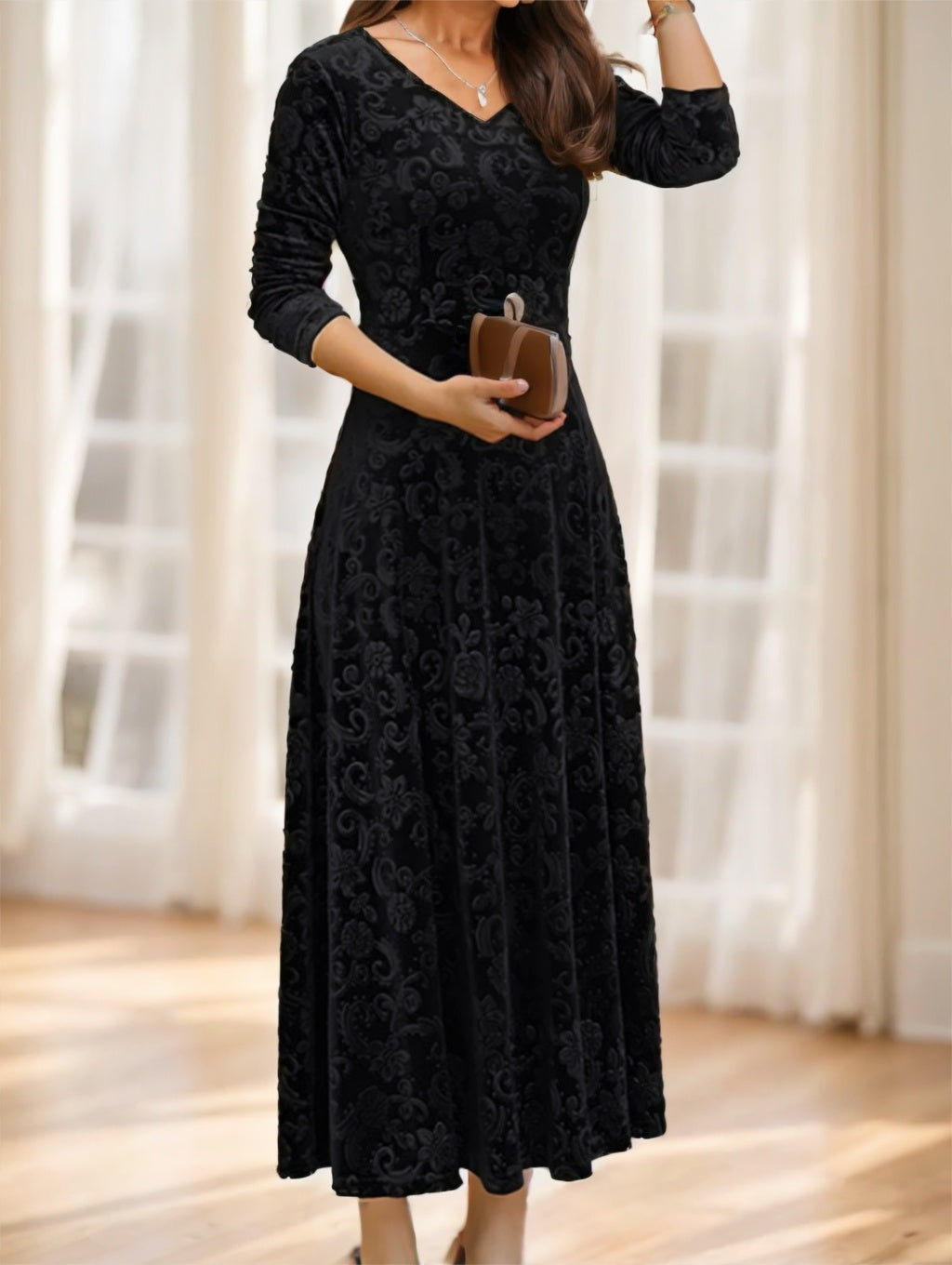 Floral Paisley Pattern Luxury Velvet Dress