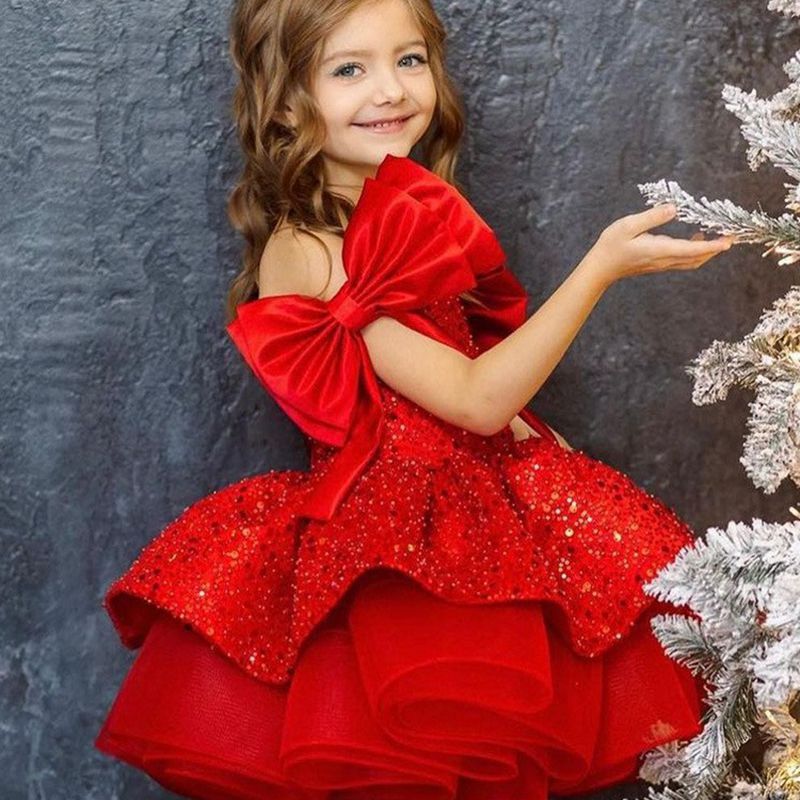 Girls' Princess Dress with Sequined Bow