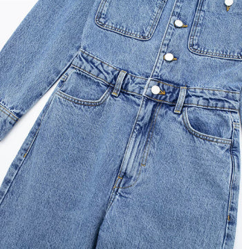 Girls’ Waist-tight Straight-leg Denim Jumpsuit