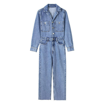 Girls’ Waist-tight Straight-leg Denim Jumpsuit