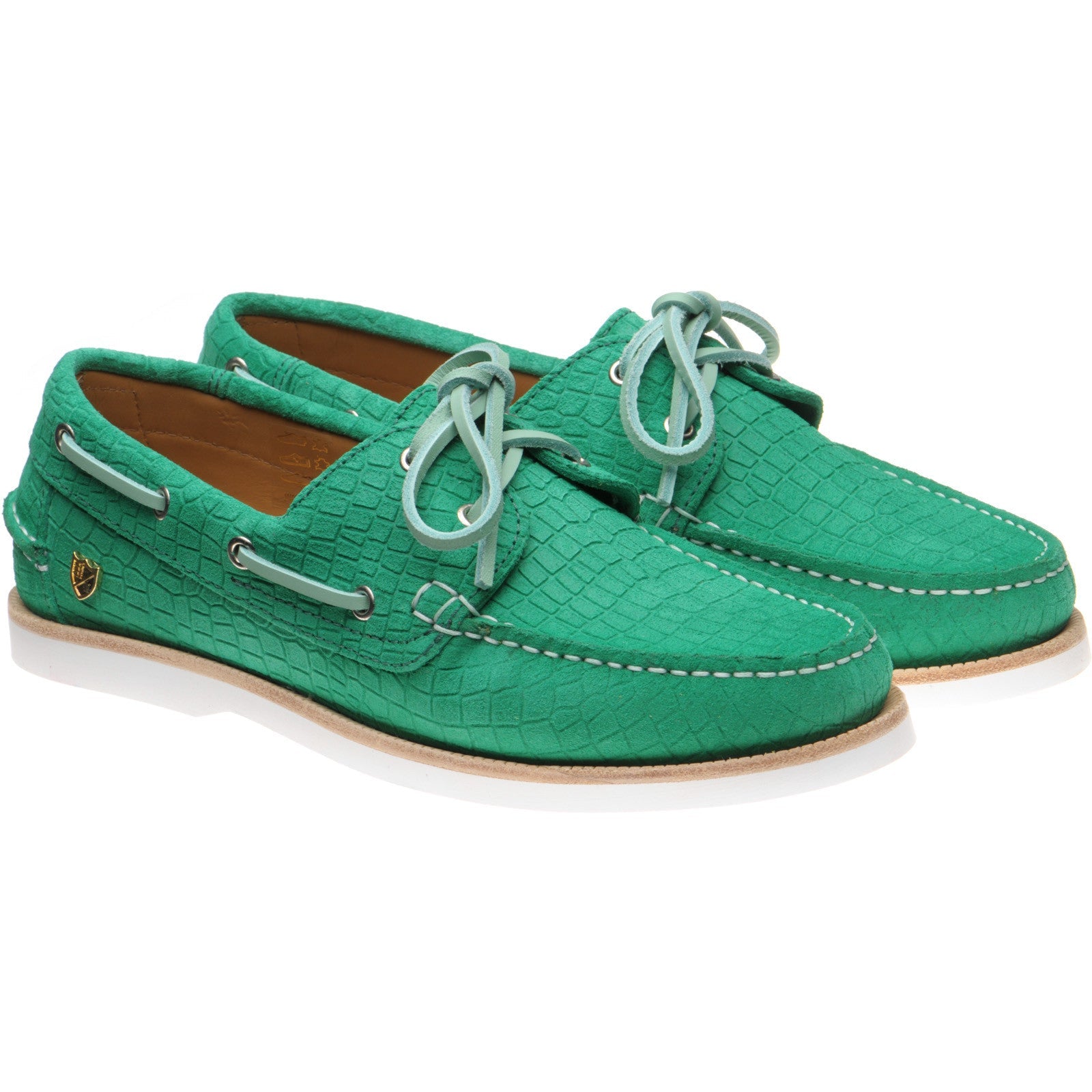 Herring Cordelia ladies rubber-soled deck shoes in green moc croc suede