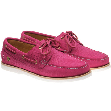 Herring Cordelia ladies rubber-soled deck shoes in pink moc croc suede