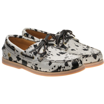 Herring Cordelia ladies rubber-soled deck shoes in white and brown pony